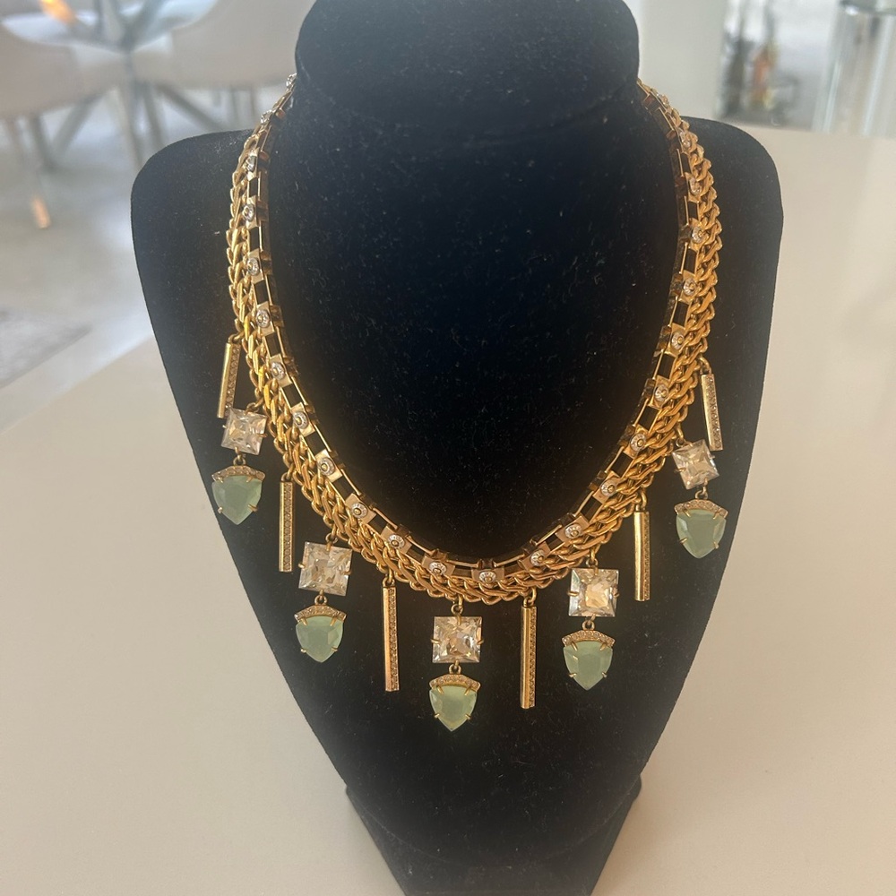 Henri Bendel Gold and Green Necklace with Intricate Design